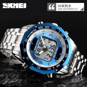 SKMEI Dual Time Solar 3atm Stainless Steel Watch Men Luxury Men's Fashion Watch 1493