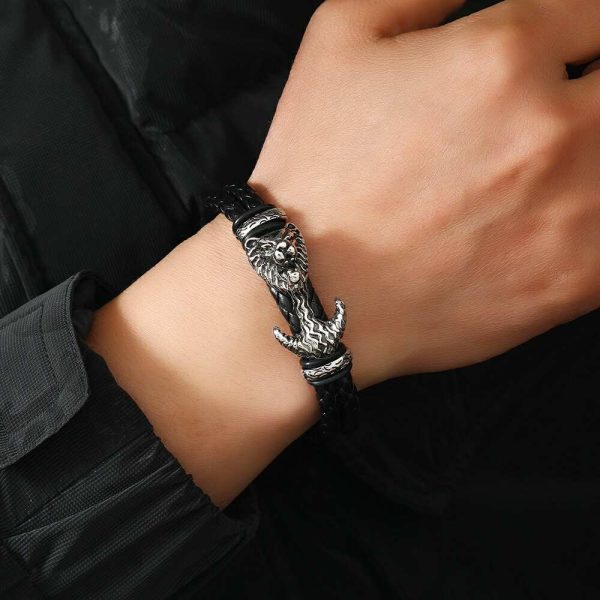 Vintage Wolf Alloy Leather Beaded Buckle Bracelet - Image 4