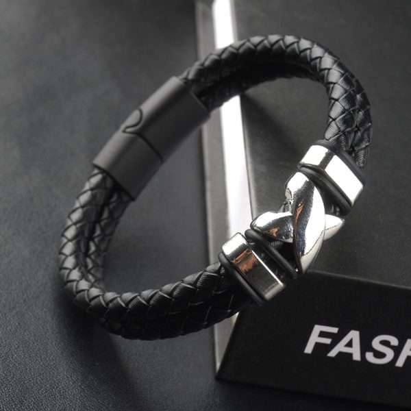 Beaded Leather Alloy X Bracelet